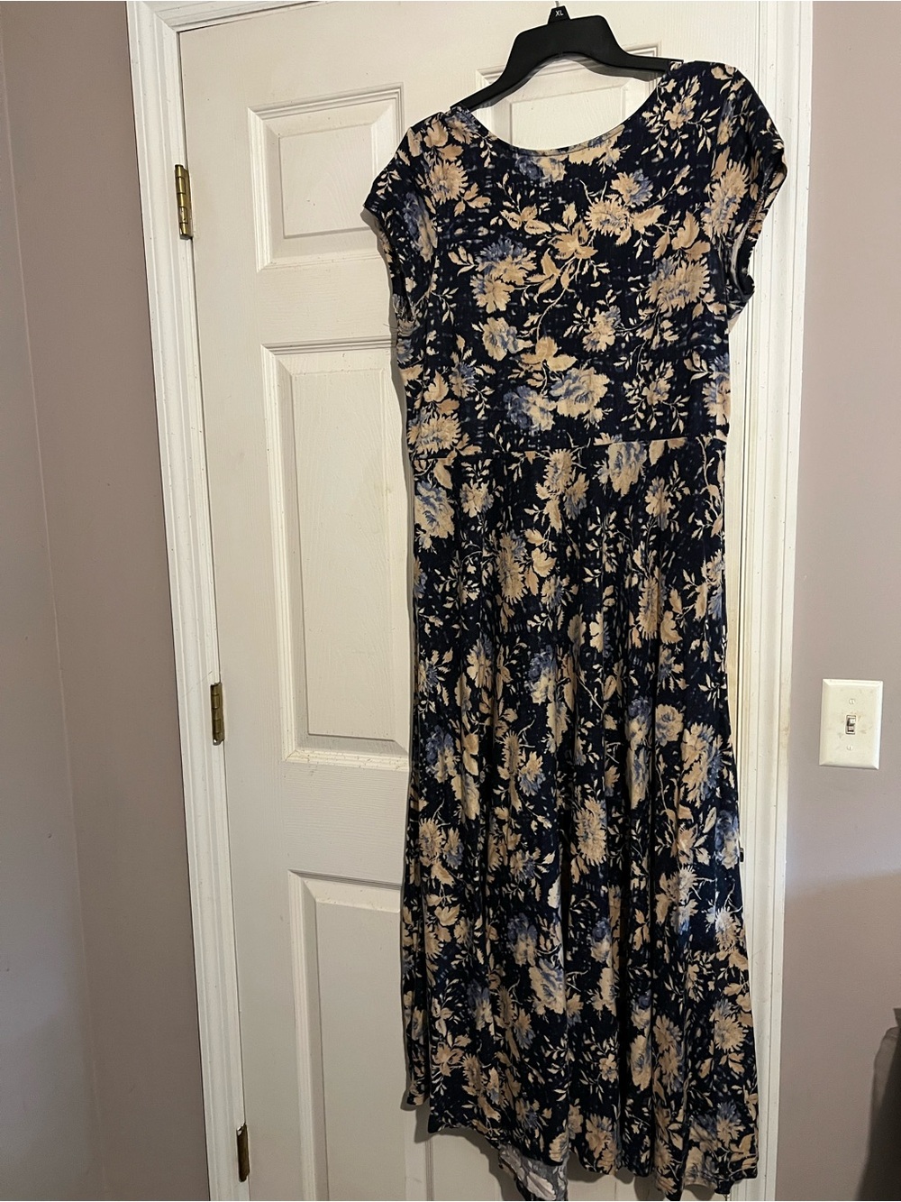 Navy and Beige Floral Midi Dress - Classic Women's Dress